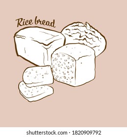 Ilustración del pan de arroz hecho a mano. Pan de arroz, normalmente conocido en Japón. Serie de dibujo de vectores.