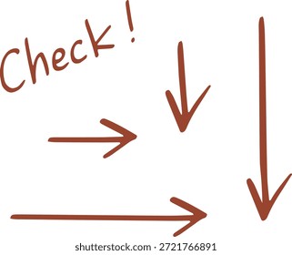 Hand-drawn right-pointing arrow and downward arrow set. Check! Includes text.