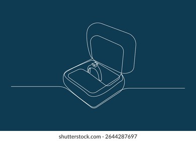 Anel desenhado à mão em um desenho de arte de linha de caixa de presente. Ícone de arte da linha da caixa de toque.