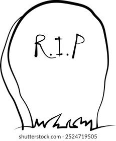 Handgezeichnete R.I.P Tombstone Illustration mit minimalistischer Kontur für Halloween und Grave Themes
