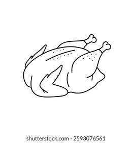 Hand-Drawn Roasted Chicken Line Art Illustration, Traditional Thanksgiving Turkey Sketch for Cooking, Restaurant Menu, and Culinary Recipe