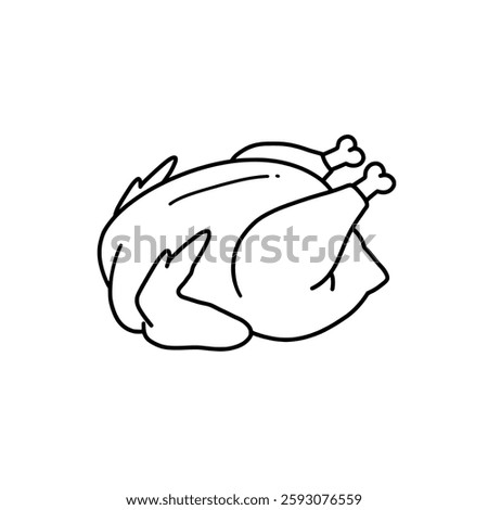 Hand-Drawn Roasted Chicken Line Art Illustration, Traditional Thanksgiving Turkey Sketch for Cooking, Restaurant Menu, and Culinary Recipe