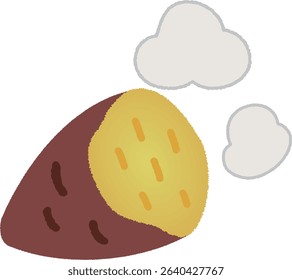 Hand-Drawn Roasted Sweet Potato Illustration with Steam
