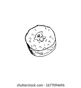 Handgezeichnete Rolle einzeln auf weißem Hintergrund. Schwarzer Umriss. Doodle Umriss Vektorillustration Illustration für Restaurant, Café und Ihr Design-Menü. Vektorillustration.