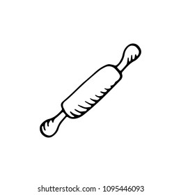 Handdrawn rolling pin doodle icon. Hand drawn black sketch. Sign symbol. Decoration element. White background. Isolated. Flat design. Vector illustration.