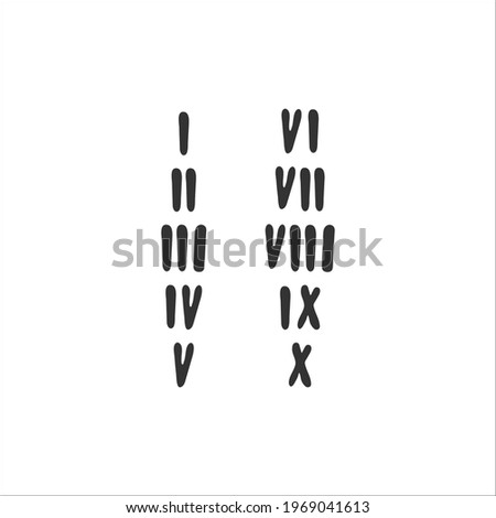 Hand-drawn Roman numerals isolated on a white background. Numbers up to 10. Vector illustration