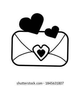hand-drawn romantic doodle envelopes with hearts and declarations of love isolated on white background. Cute vector icon. Element for greeting cards, posters, stickers, design.  St. Valentine's post.