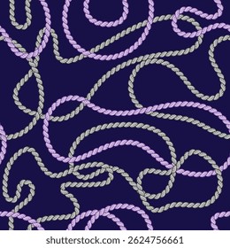 Hand-drawn rope pattern in soft purple and gray colors with smooth, flowing loops over a dark backdrop, ideal for prints, wallpapers, and backgrounds in nautical or craft-themed projects.
