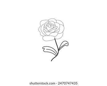 Hand-drawn rose line icons set isolated on a white background.