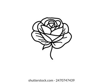 Hand-drawn rose line icons set isolated on a white background.