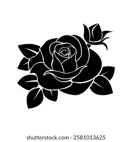 Hand-Drawn Rose Silhouette – Elegant Floral Illustration