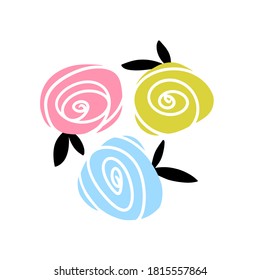 Hand-drawn roses flowers. Simple vector botanical set Scandinavian style. Ideal for printing textiles, baby clothes, wallpapers and more. Vector isolate on a white background