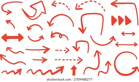Conjunto de ilustrações em seta áspera desenhado à mão (vermelho)