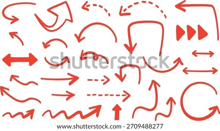 Hand-drawn rough arrow illustration set (red)