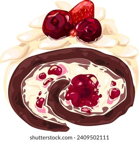 hand-drawn roulade with chocolate, raspberry, mascarpone and white chocolate slices