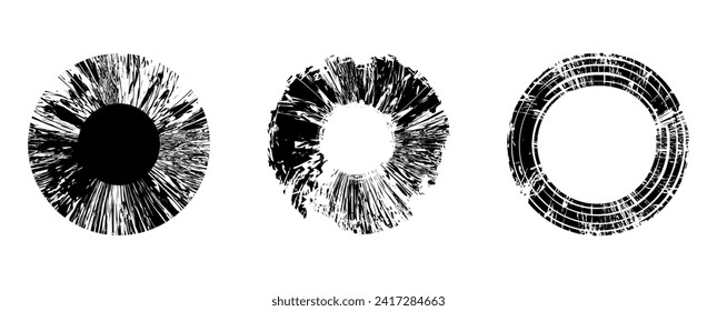 A hand-drawn round black ink element. A circles sketch frame set. enhanced by a dry brush stroke effect. A vector illustration in a grunge frame texture collection.