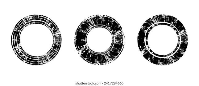 A hand-drawn round black ink element. A circles sketch frame set. enhanced by a dry brush stroke effect. A vector illustration in a grunge frame texture collection.