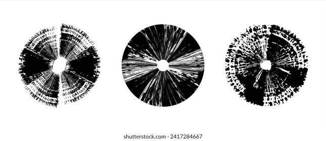 A hand-drawn round black ink element. A circles sketch frame set. enhanced by a dry brush stroke effect. A vector illustration in a grunge frame texture collection.