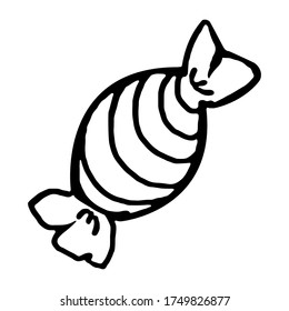 Hand-drawn round candy. Vector illustration of a subject on a white background. Cartoon style children's coloring book. An isolated element for scrapbooking.