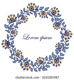 Hand-drawn round flower frame on a white background.