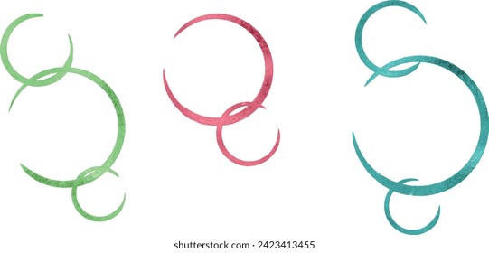 Hand-drawn round frames, motifs set in metallic colors.
