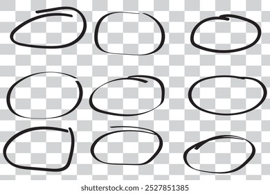 Marco redondo y cuadrado dibujado a mano para resaltar el texto. Dibujo a lápiz de bordes circulares. Ilustración vectorial. Arte de línea negra.