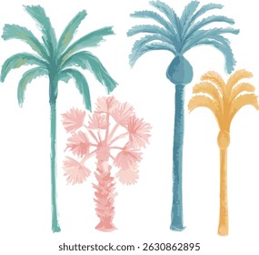 Hand-Drawn Row of Colorful Palm Trees Illustration