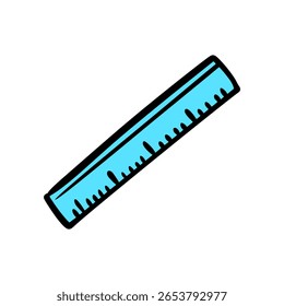 Hand-Drawn Ruler Cartoon Vector – Measurement Tool for Education and Drawing in School Doodle Style