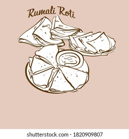 Hand-drawn Rumali Roti bread illustration. Flatbread, usually known in India. Vector drawing series.