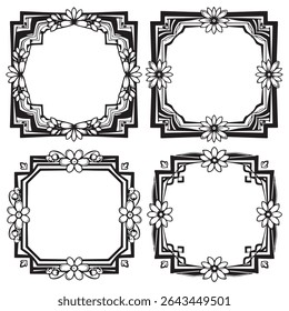 Hand-Drawn and Rustic Vintage Decorative Floral Border Vector Set Packs
