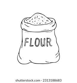 Hand-drawn sack of flour. Vector illustration of bag of flour on white background, isolated illustration. sack of flour sketch