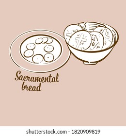 Hand-drawn Sacramental bread bread illustration. Crispy bread, usually known in Greece, Rome. Vector drawing series.