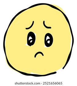 A hand-drawn sad face emoji. Features a simple and cute yellow-based design. Stylish and versatile for various scenes.