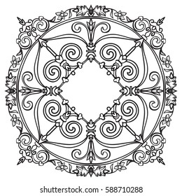 Hand-drawn sample for tile in oriental style, black and white colors. Italian majolica. Vector illustration. Best for your design, textiles, posters