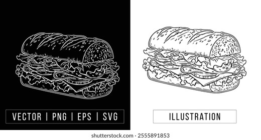 Hand-drawn Sandwich Illustration - Vector  Line Art download