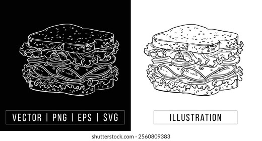Hand-drawn Sandwich Illustration - Vector  Line Art download
