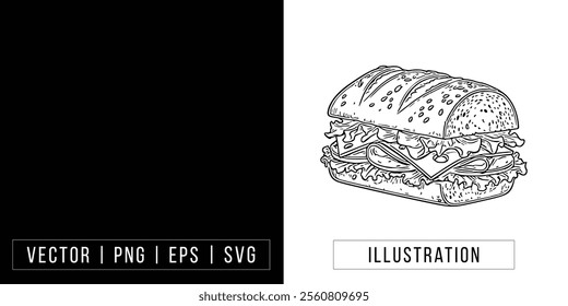 Hand-drawn Sandwich Illustration - Vector  Line Art download