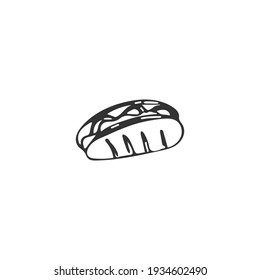 Hand-drawn sandwich. Single element isolated on white background. Fast food. Vector illustration