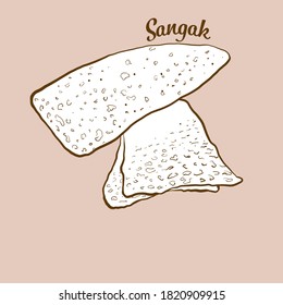 Hand-drawn Sangak bread illustration. Sourdough, usually known in Iran. Vector drawing series.