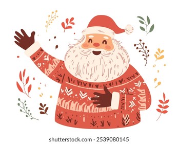 Hand-Drawn Santa Claus in Festive Winter Attire