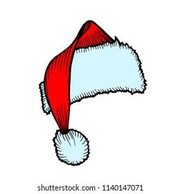 Hand-Drawn Santa Claus Hat Christmas Accessory, isolated on white