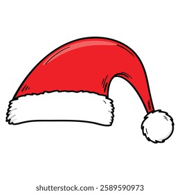Hand-Drawn Santa Claus Hat - Festive Christmas Cartoon Illustration.