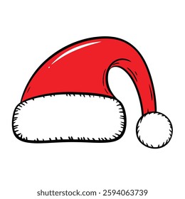 Hand-Drawn Santa Claus Hat - Festive Christmas Cartoon Illustration.