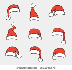 Chapéu de Santa desenhado à mão, vetor, chapéu de Natal