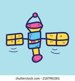 handdrawn satellite icon wih color, doodle satellite icon vector