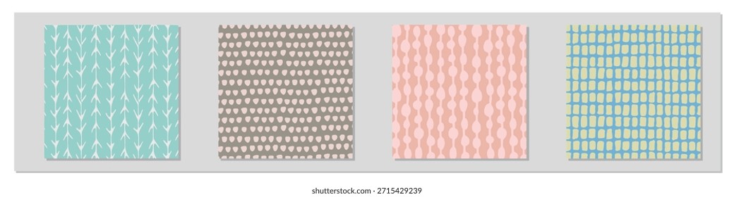 Patrones sin costuras de estilo escandinavo dibujados a mano: fondos de colores suaves