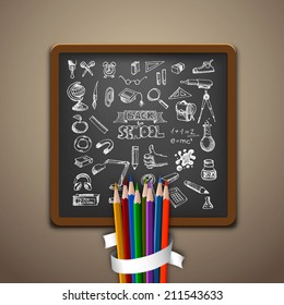 Hand-drawn school set. Back to school illustration