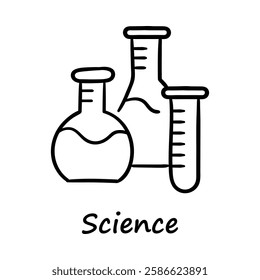 Hand-drawn Science – Laboratory glassware including flasks and test tubes representing experiments and scientific research.