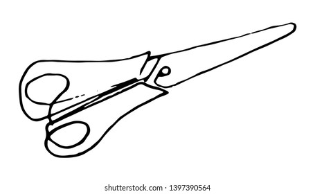 hand-drawn scissors. black and white outline vector illustration