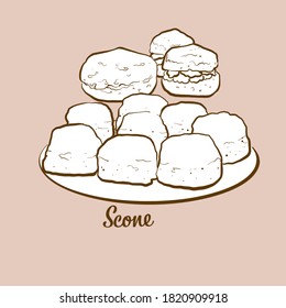 Hand-drawn Scone bread illustration. Quick bread, usually known in United Kingdom. Vector drawing series.